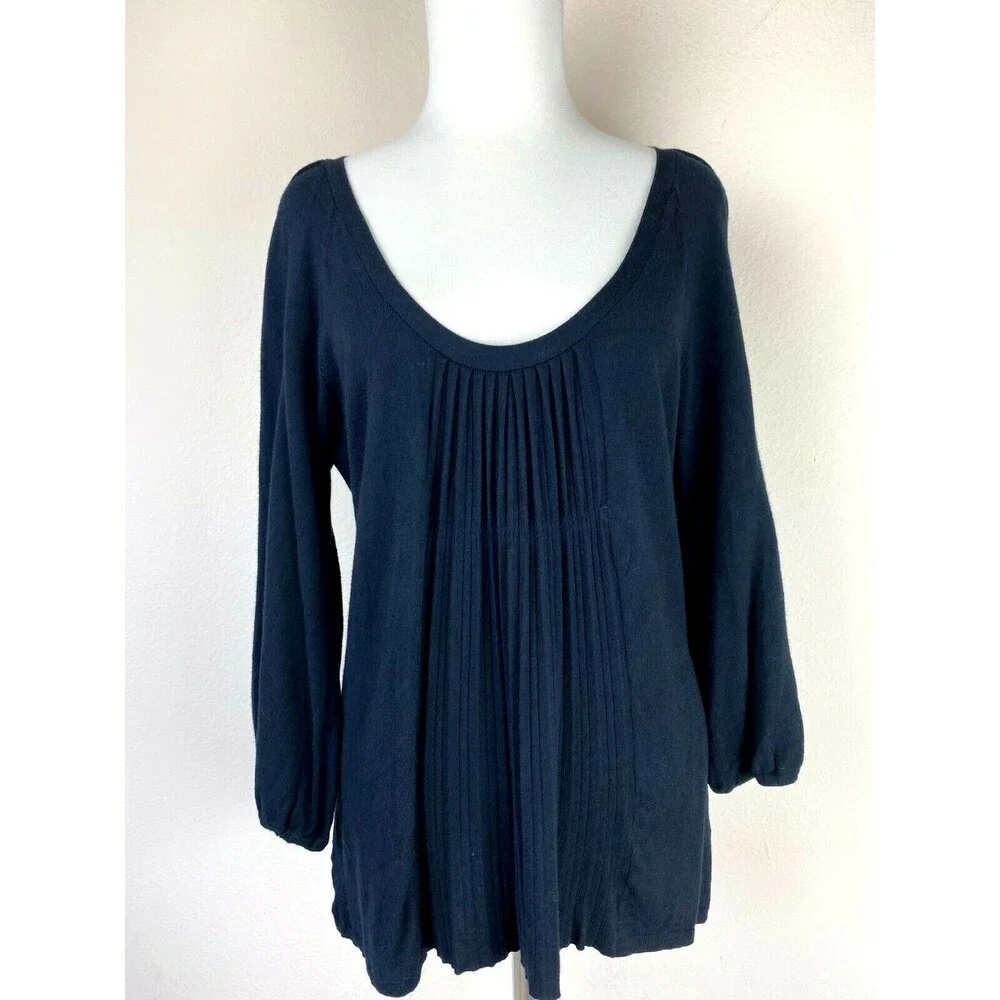 MK Black Knit Flared Balloon Sleeve Top Size M Quiet Luxury Boho Romantic